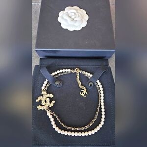 Chanel double strands large CC logo necklace